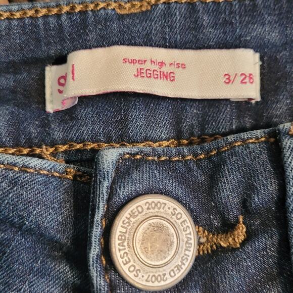 SO Teens Super High Rise Jegging Jeans Size 3/28 Dark Wash Button Fly Stretch - Picture 7 of 13